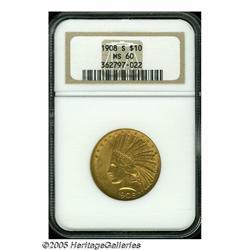 1908-S $10 MS60 NGC. A scarce date in any grade, 