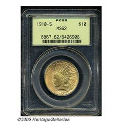 1910-S $10 MS62 PCGS. Pleasing cartwheel luster a