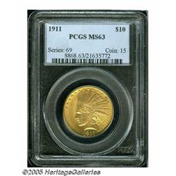 1911 $10 MS63 PCGS. Well struck with bright, matt