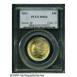 1911 $10 MS64 PCGS. Dazzling luster embraces each