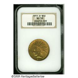 1911-D $10 AU58 NGC. The 1911-D has the lowest mi