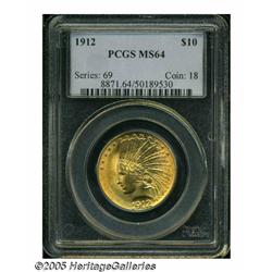 1912 $10 MS64 PCGS. Sharply struck with exceeding
