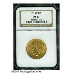 1914-D $10 MS63 NGC. Well struck but exhibiting s
