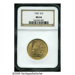 1926 $10 MS64 NGC. Boldly struck with bright pink
