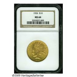 1926 $10 MS64 NGC. Slightly soft on Liberty's upp