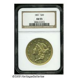 1851 $20 AU55 NGC. An attractive piece with much 