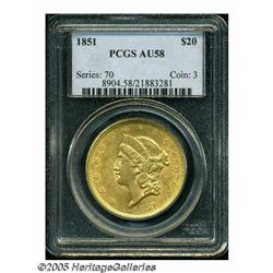 1851 $20 AU58 PCGS. Well struck with rich color a