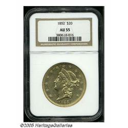 1852 $20 AU55 NGC. Original and quite well struck