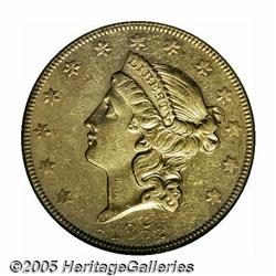 1852-O $20 AU55 PCGS. Considerable prooflike lust