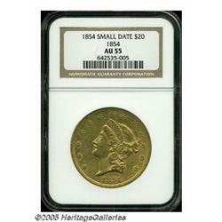 1854 $20 Small Date AU55 NGC. The Small Date vari