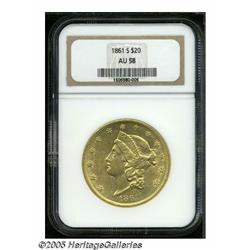 1861-S $20 AU58 NGC. The 1861-S is one of the sca