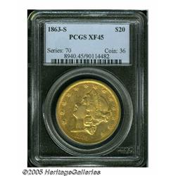 1863-S $20 XF45 PCGS. The number of small abrasio