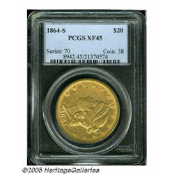 1864-S $20 XF45 PCGS. The strike is a trifle soft