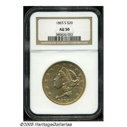 1865-S $20 AU50 NGC. Very well struck for this co