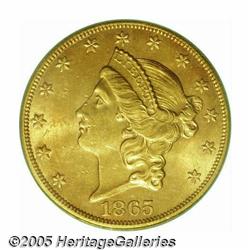 1865-S $20 AU58 PCGS. An attractive example with 