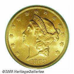 1869-S $20 MS63 PCGS. Shimmering, minimally abrad