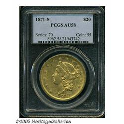 1871-S $20 AU58 PCGS. As with most Type Two doubl