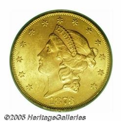 1873 $20 Open 3 MS62 PCGS. A lustrous and not und