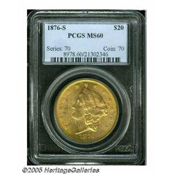 1876-S $20 MS60 PCGS. A bright and lustrous Type 