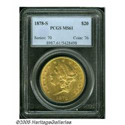 1878-S $20 MS61 PCGS. This lustrous Type Three Tw