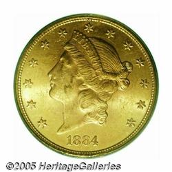 1884-S $20 MS63 PCGS. A lustrous and boldly struc