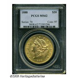 1888 $20 MS62 PCGS. Well struck, with apricot-gol