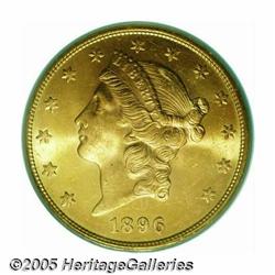 1896-S $20 MS64 PCGS. Splendid peach-gold color a