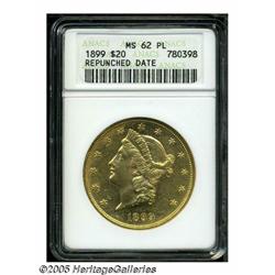1899 $20 MS62 Prooflike ANACS. Repunched Date. We