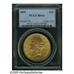 1899 $20 MS63 PCGS. Fully lustrous, with pleasing