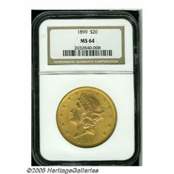 1899 $20 MS64 NGC. Sharply struck and lustrous, w