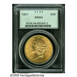 1901 $20 MS64 PCGS. Sharply struck with a bright,