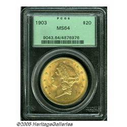 1903 $20 MS64 PCGS. Sharply struck with bright mi