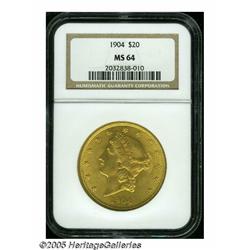 1904 $20 MS64 NGC. A lovely near-Gem, lustrous an