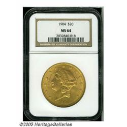 1904 $20 MS64 NGC. A nice near-Gem with excellent