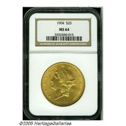 1904 $20 MS64 NGC. Fully struck and lustrous, wit