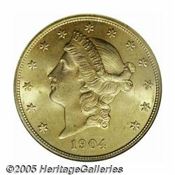 1904 $20 MS65 NGC. Sharply struck and frosty. A w