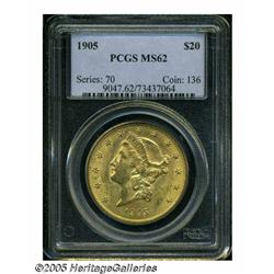 1905 $20 MS62 PCGS. Well struck with frosty luste