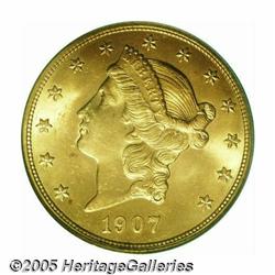 1907-D $20 MS64 PCGS. Brilliant, satiny, and shar
