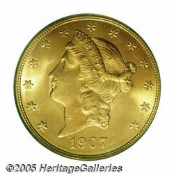 1907-D $20 MS65 PCGS. Brilliant and satiny. A spl