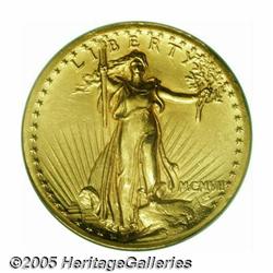 1907 $20 High Relief, Wire Rim Unc Details, Impro