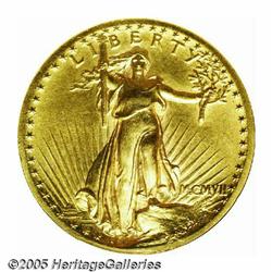 1907 $20 High Relief, Wire Rim MS62 NGC. Struck i