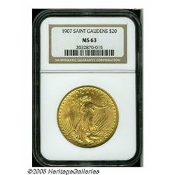 1907 $20 Arabic Numerals MS63 NGC. The first year