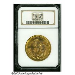 1907 $20 Arabic Numerals MS63 NGC. Sharply struck