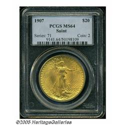 1907 $20 Arabic Numerals MS64 PCGS. Two or three 