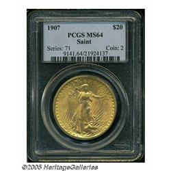 1907 $20 Arabic Numerals MS64 PCGS. The premier i