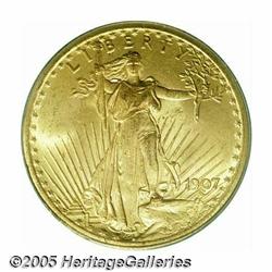 1907 $20 Arabic Numerals MS65 PCGS. Fully lustrou