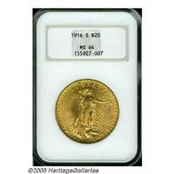 1916-S $20 MS64 NGC. Well struck with sparkling, 