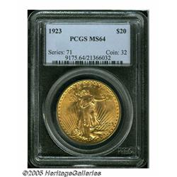 1923 $20 MS64 PCGS. A lustrous orange-gold Choice