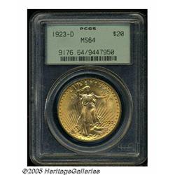 1923-D $20 MS64 PCGS. Lustrous and well struck, w