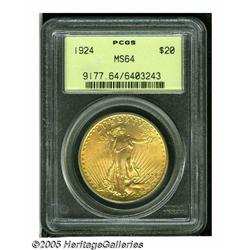 1924 $20 MS64 PCGS. Well struck with bright, matt